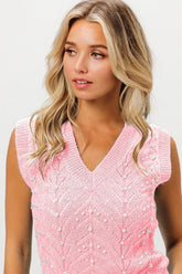BiBi Chevron Pointelle Pearl Knit Top BLUSH OutfitFlow